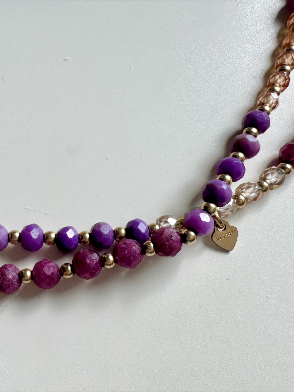 Dainty Semi Precious Ruby, Zircon, Sugilite & Gold Filled Double Wrap Necklace